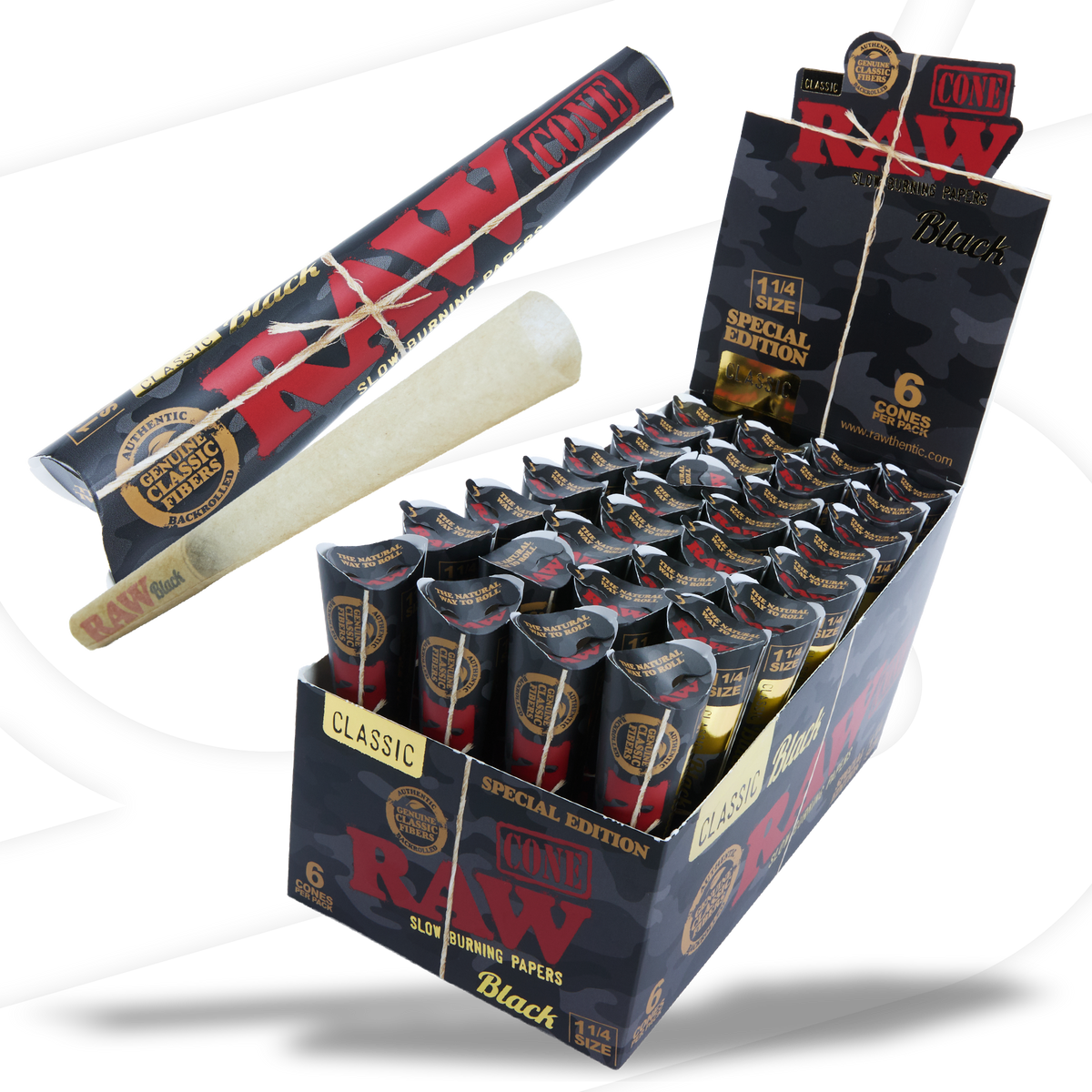 RAW Black Camo 1 1/4 Pre-Rolled Cones RAW Cones RAWB-CNBK-1406 esd-official