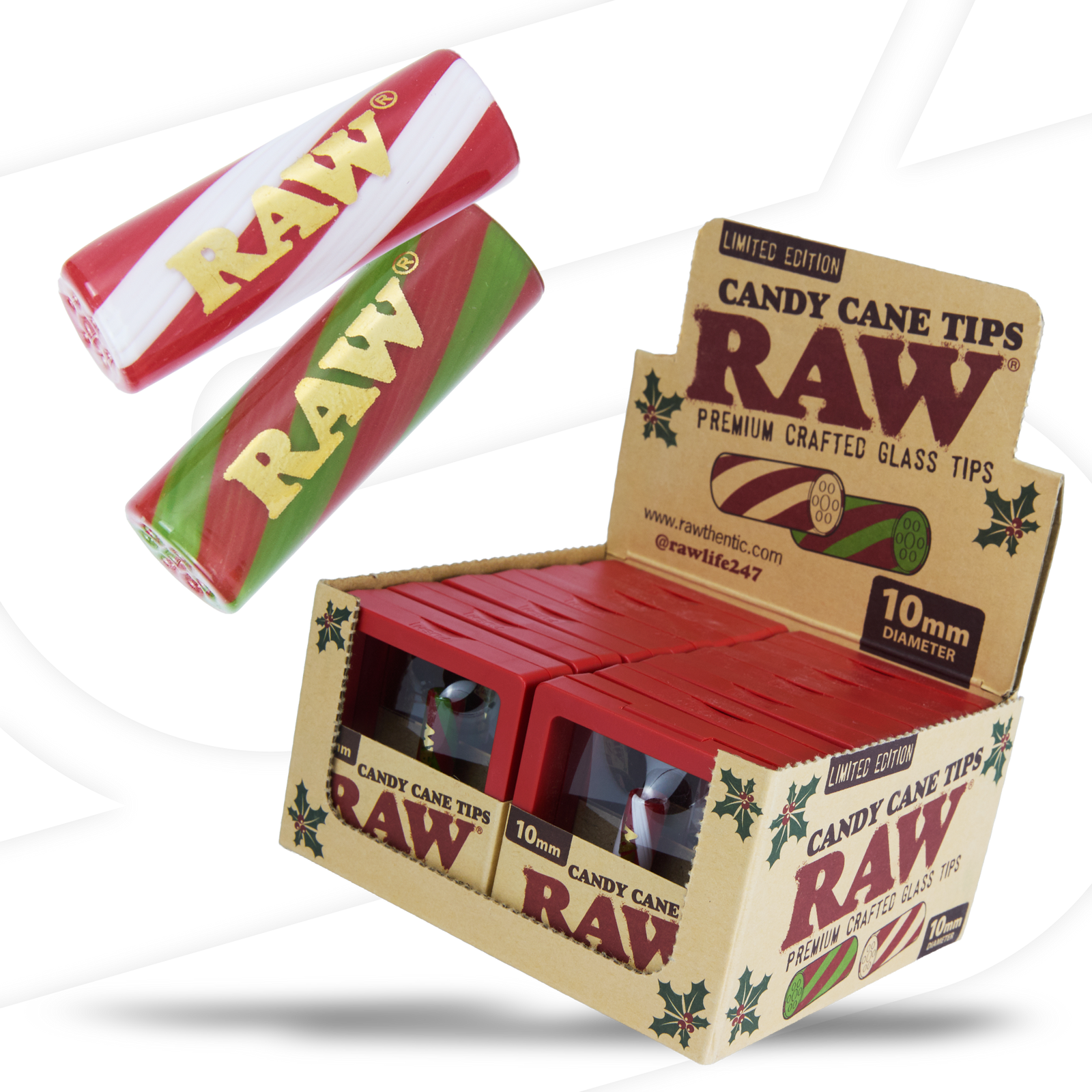 RAW Candy Cane Glass Tips Rolling Tips RAWK-RATH-0008 esd-official