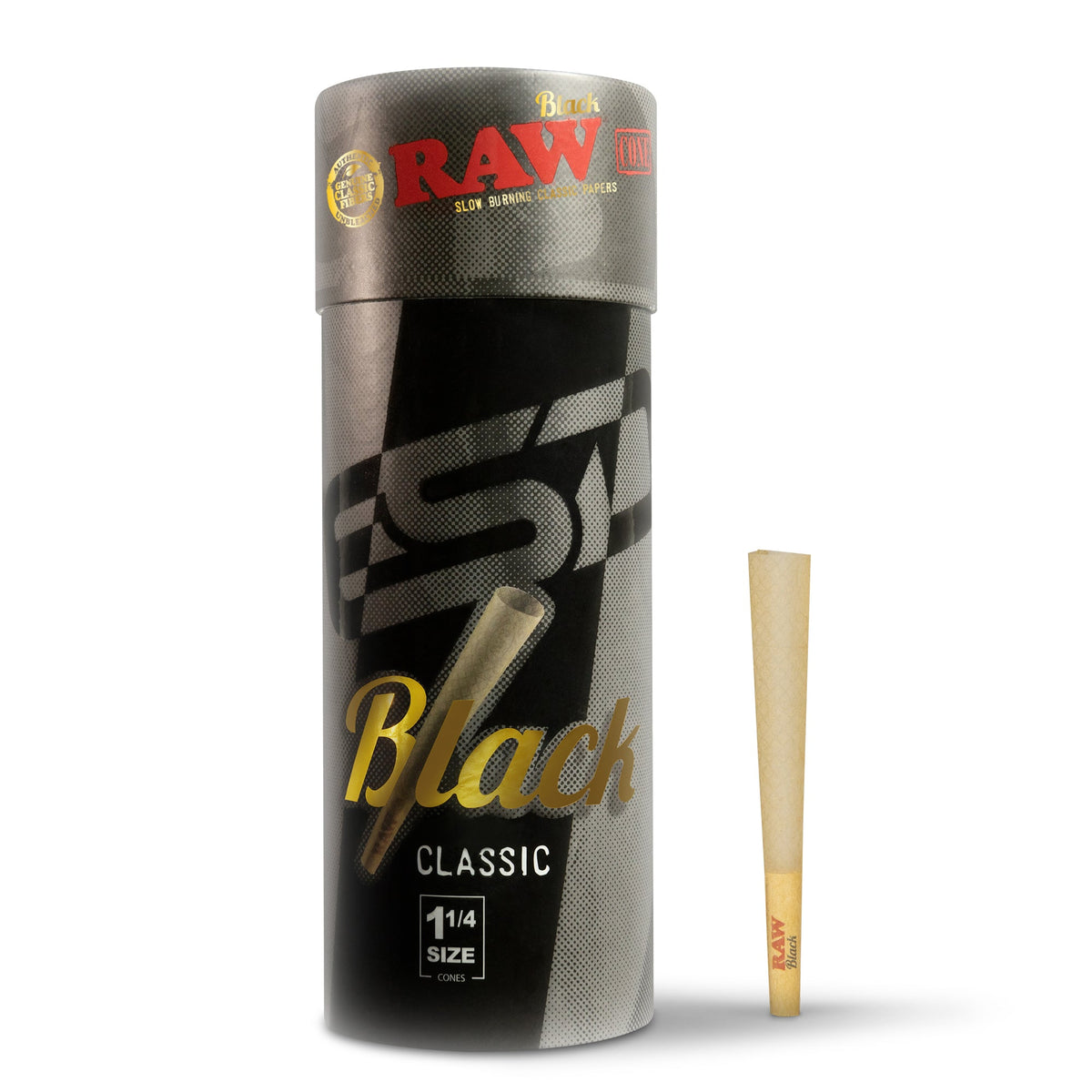 RAW Cones Black 1 1/4 Ultra Thin Pre Rolled Papers RAW Cones RAWR-CNBK-1401 esd-official