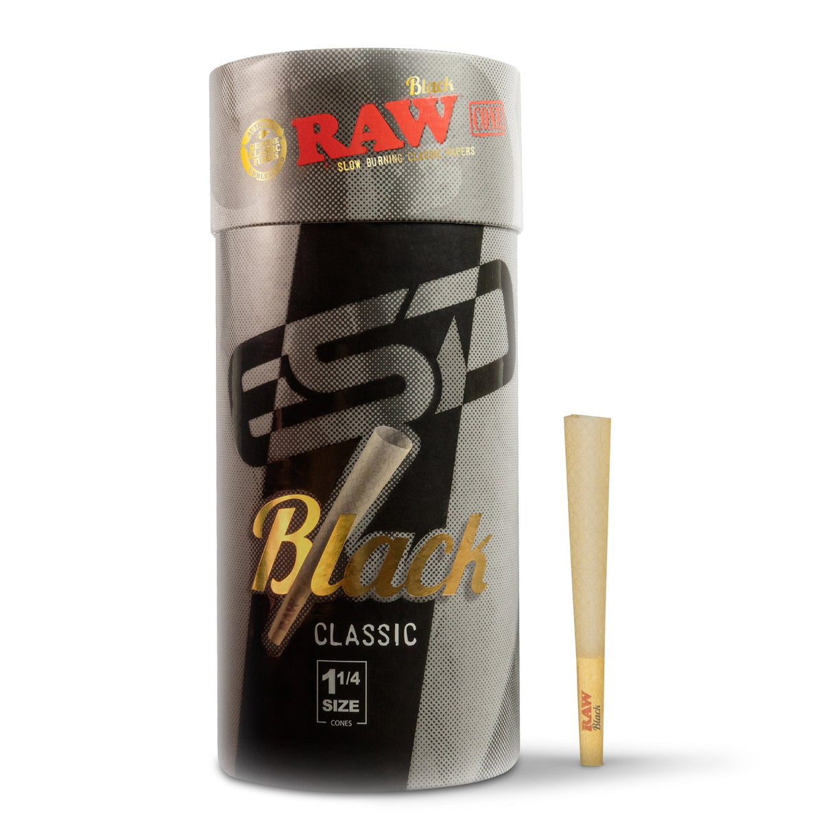 RAW Cones Black 1 1/4 Ultra Thin Pre Rolled Papers RAW Cones RAWR-CNBK-1402 esd-official
