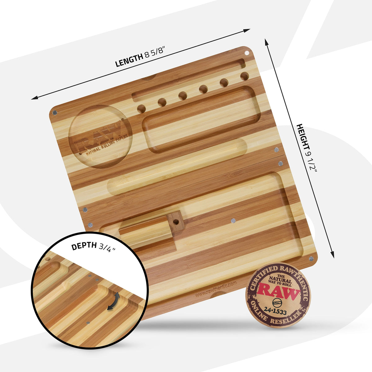 RAW Back Flip Striped Bamboo Rolling Tray Rolling Trays RAWU-RATC-0003 esd-official