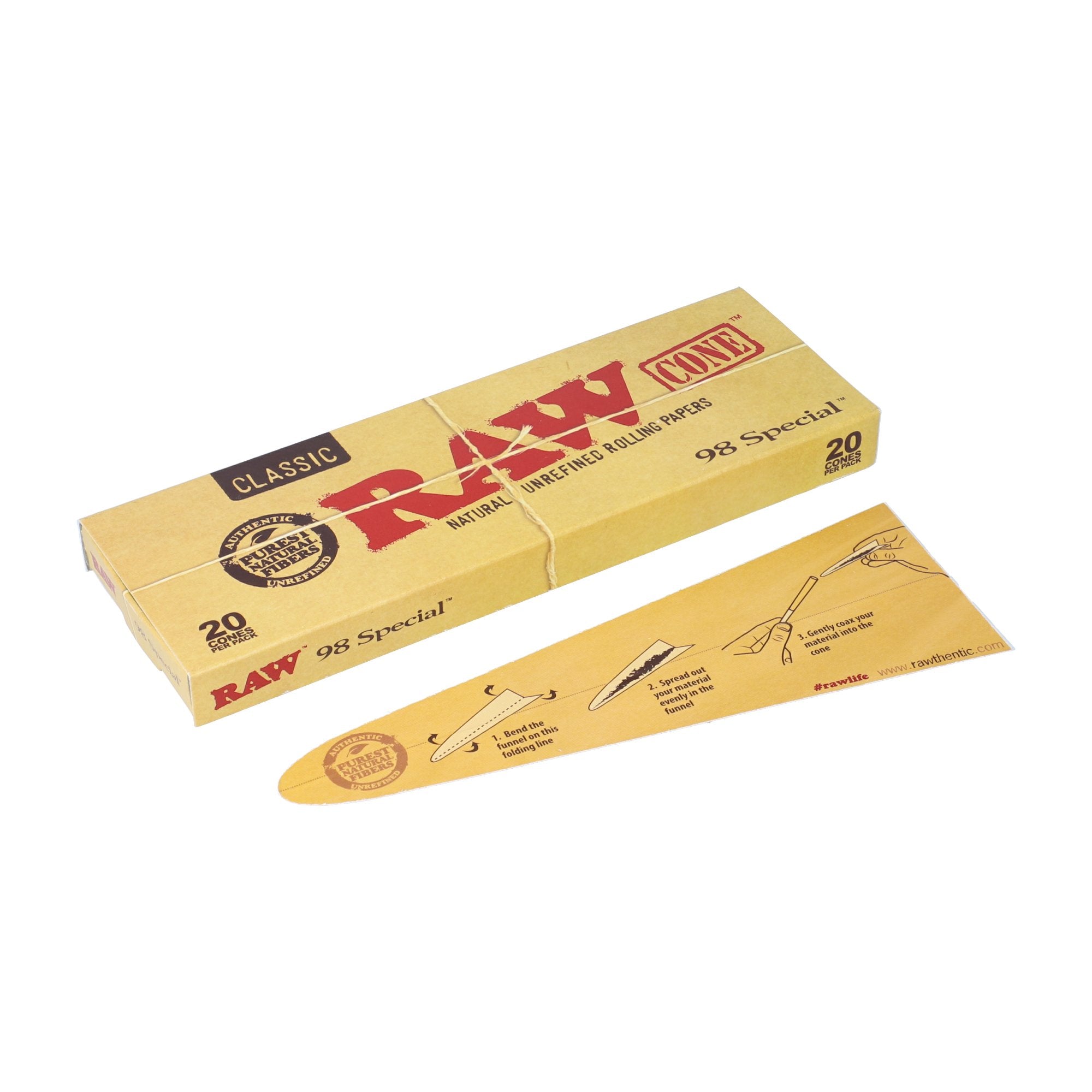 RAW Classic 98 special Size Cones (200PK)+smell proof tube+glass cone tip