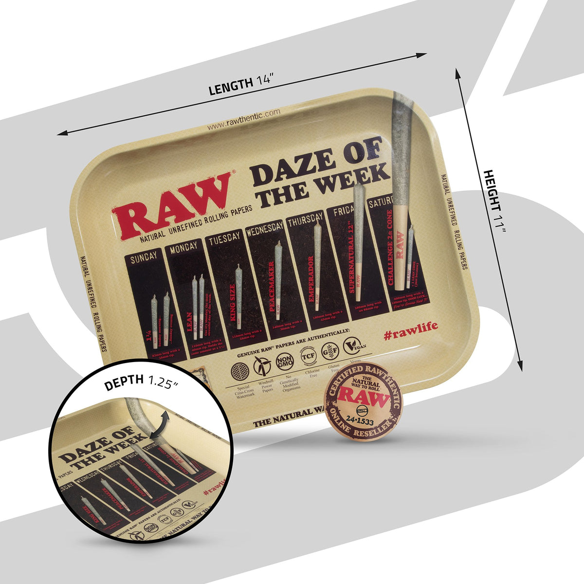 RAW Daze of the Week Rolling Tray | Large Rolling Trays WAR00125-MUSA01 esd-official